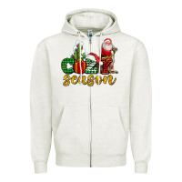 Oatmeal Heather cozy season with santa christmas tree cactus and gift Zipper Hoodie - AdoDesignShop