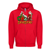 Red cozy season with santa christmas tree cactus and gift Zipper Hoodie - AdoDesignShop