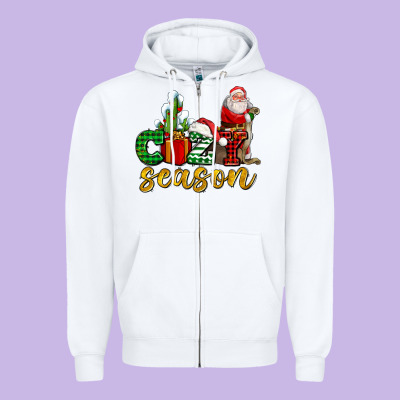Cozy Season With Santa Christmas Tree Cactus And Gift Zipper Hoodie Designed By Adodesignshop