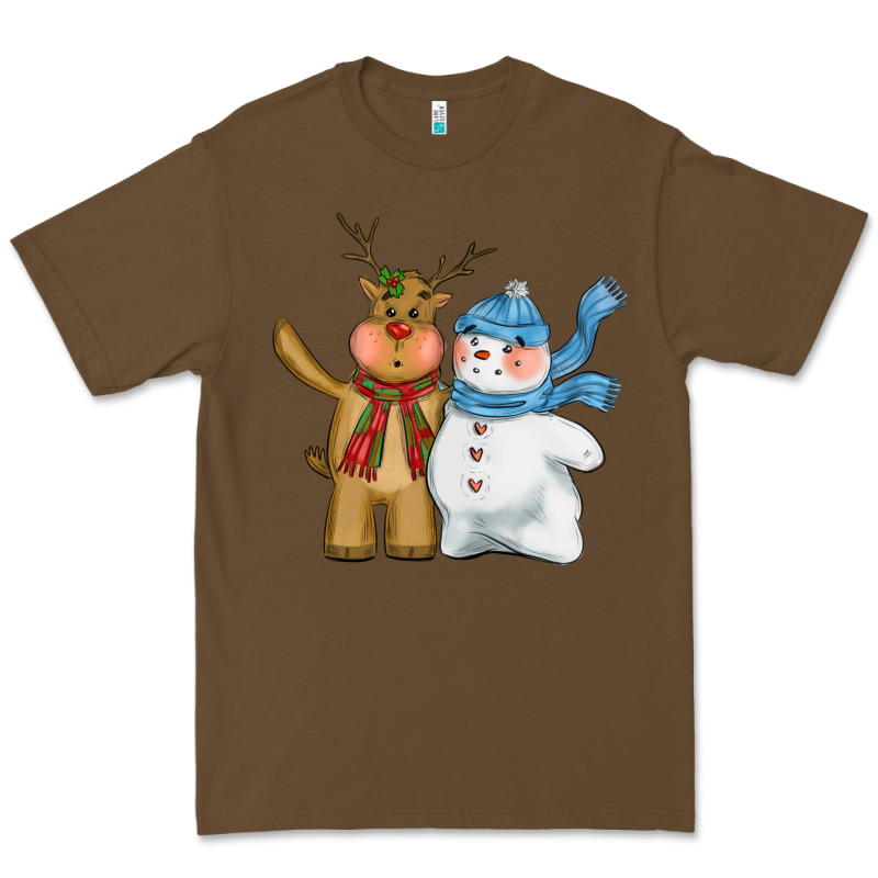 Christmas Reindeer Snowman Premium Tee by CowGirlArtShop | Teevron