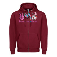 Burgundy peace love nurse Zipper Hoodie - AdoDesignShop