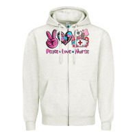 Oatmeal Heather peace love nurse Zipper Hoodie - AdoDesignShop