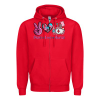 Red peace love nurse Zipper Hoodie - AdoDesignShop