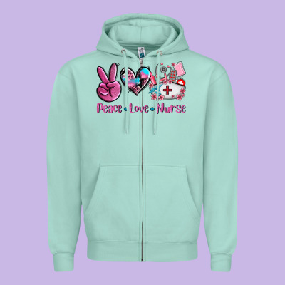Peace Love Nurse Zipper Hoodie Designed By Adodesignshop