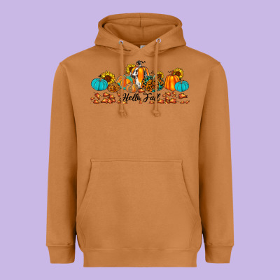 Hello Fall Pumpkin Sunflower Heavyweight Hoodie Designed By Jahusdesignshop