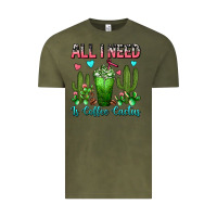 Vintage Olive All I Need Is Coffee Cactus Frappe Vintage Tee - FaDigitalArtStudio