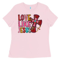 Bubblegum Pink love like jesus Ladies Tee - OliviaCreatesArt