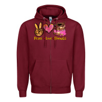 Burgundy peace love donuts Zipper Hoodie - AdoDesignShop
