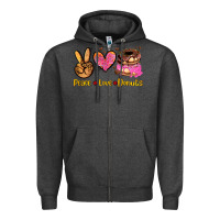 Charcoal Heather peace love donuts Zipper Hoodie - AdoDesignShop