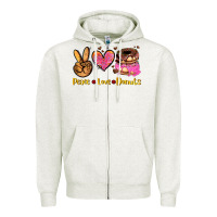 Oatmeal Heather peace love donuts Zipper Hoodie - AdoDesignShop
