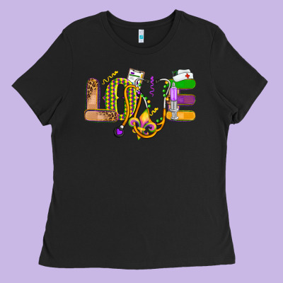 Love Nurse Mardi Gras Ladies Tee Designed By Oliviacreatesart