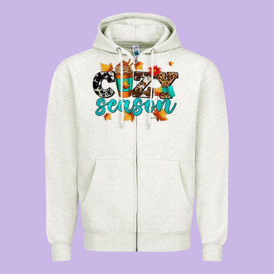 Cozy Season With Coffee Cup Zipper Hoodie Designed By Adodesignshop