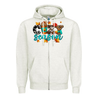 Oatmeal Heather cozy season with coffee cup Zipper Hoodie - AdoDesignShop