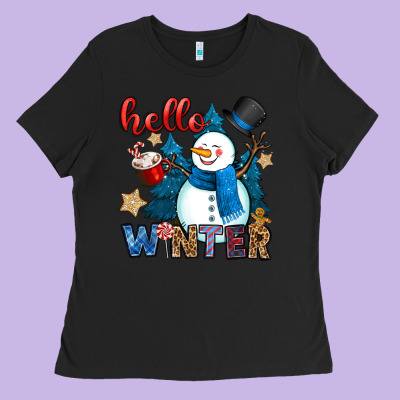 Hello Winter Ladies Tee Designed By Oliviacreatesart
