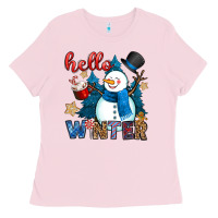 Bubblegum Pink hello winter Ladies Tee - OliviaCreatesArt