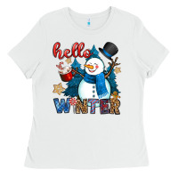 White hello winter Ladies Tee - OliviaCreatesArt
