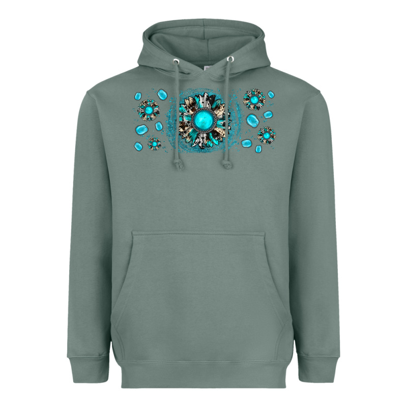 Turquoise Gemstone Sunflower Heavyweight Hoodie by JahusDesignShop | Teevron