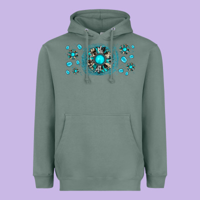 Turquoise Gemstone Sunflower Heavyweight Hoodie Designed By Jahusdesignshop
