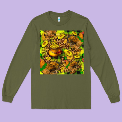 St. Patrick's Chicken With Pot Of Gold Long Sleeve Tee Designed By Fadigitalartstudio