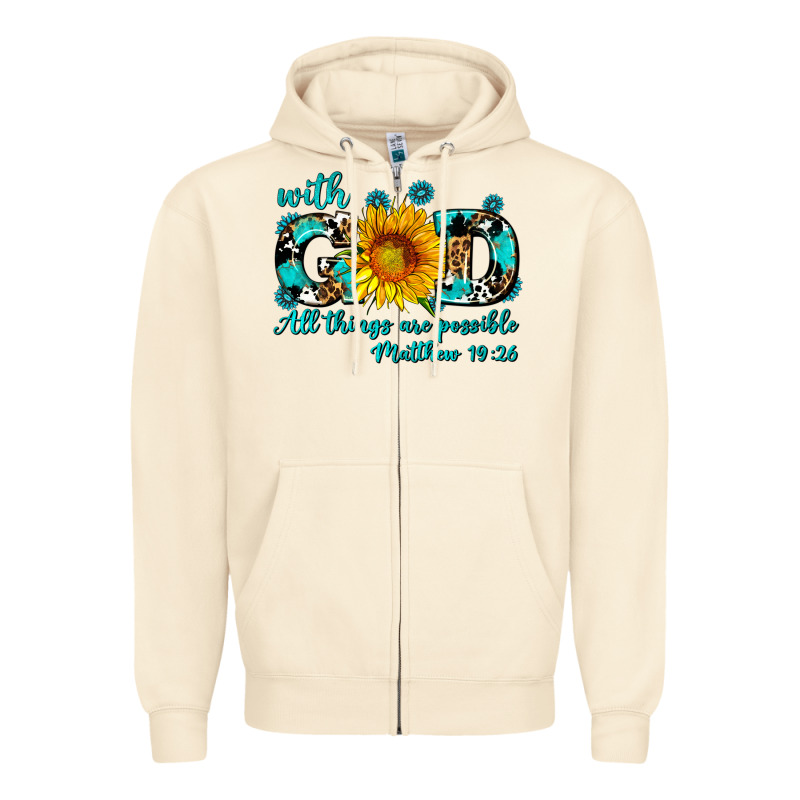With God All Things Are Possible Sunflower Zipper Hoodie by AdoDesignShop | Teevron