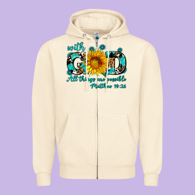 With God All Things Are Possible Sunflower Zipper Hoodie Designed By Adodesignshop