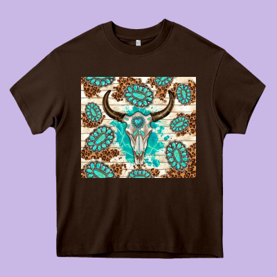 Gemstone Bull Skull Leopard Heavy Core Tee Designed By Tumblerdesignbyshophia