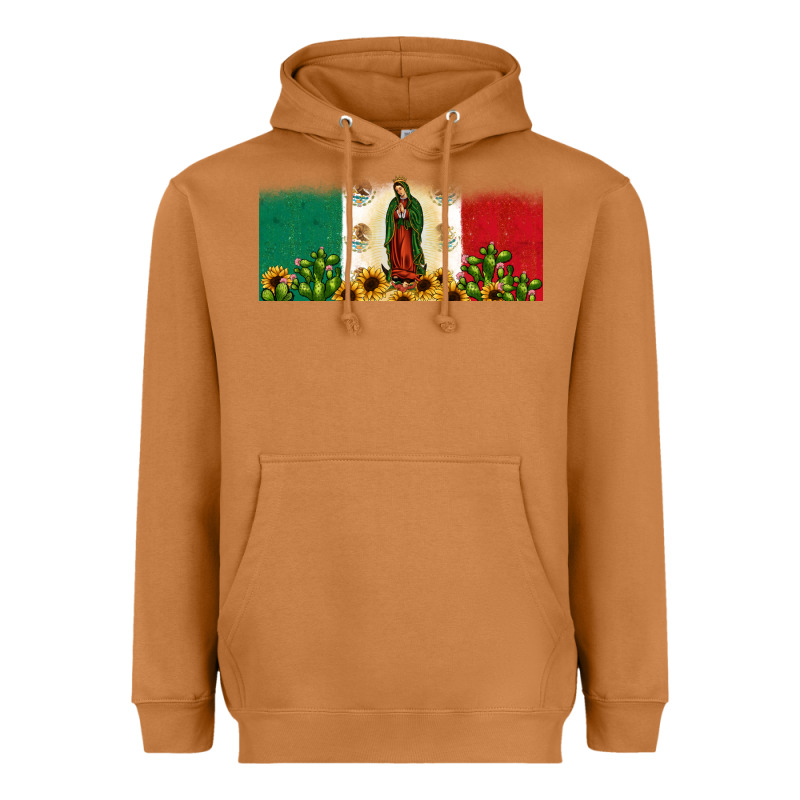Lady Of Guadalupe Mexican Flag Heavyweight Hoodie by JahusDesignShop | Teevron