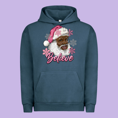 Pink Christmas African American Santa Believe Urban Hoodie Designed By Ranaportraitstore