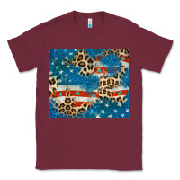 Burgundy leopard glitter american flag Classic Tee - CowGirlArtShop