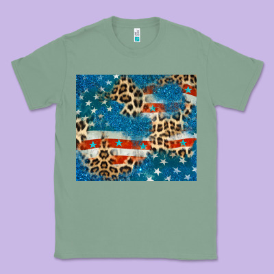 Leopard Glitter American Flag Classic Tee Designed By Cowgirlartshop