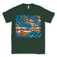 Sports Green leopard glitter american flag Classic Tee - CowGirlArtShop