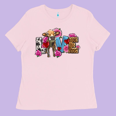 Love With Cow Olivia Ladies Tee Designed By Oliviacreatesart