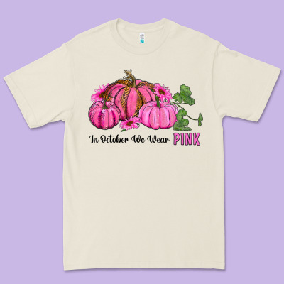 In October We Wear Pink Pumpkin And Sunflowers Premium Tee Designed By Ranaportraitstore