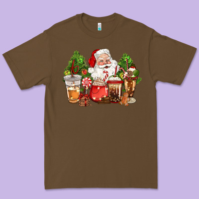Christmas Santa Coffee Cups Premium Tee Designed By Cowgirlartshop