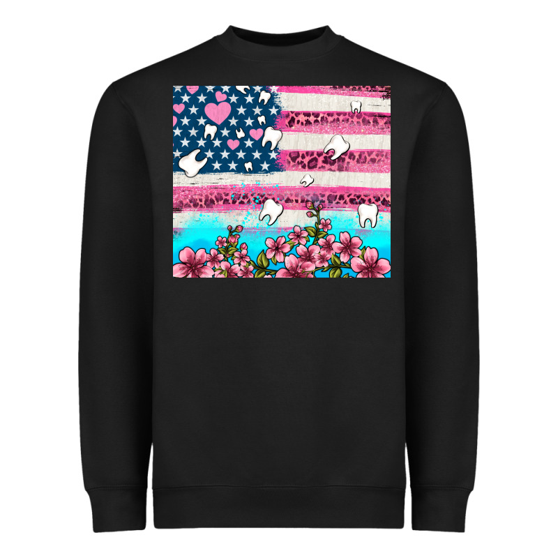 American Flag And Teeth With Flowers Heavyweight Sweatshirt by AdoDesignShop | Teevron