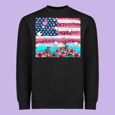 American Flag And Teeth With Flowers Heavyweight Sweatshirt Designed By Adodesignshop