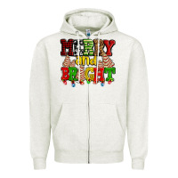 Oatmeal Heather merry and bright with christmas tree  cakes ado Zipper Hoodie - AdoDesignShop