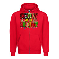 Red merry and bright with christmas tree  cakes ado Zipper Hoodie - AdoDesignShop