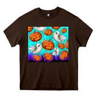 Chocolate Brown halloween pumpkins with ghosts Heavy Core Tee - TumblerDesignByShophia