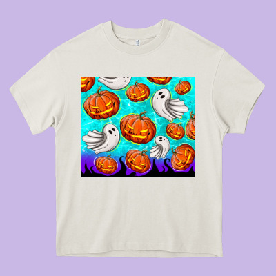 Halloween Pumpkins With Ghosts Heavy Core Tee Designed By Tumblerdesignbyshophia