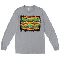 Heather Grey Halloween Skull Background Long Sleeve Tee - BundleAndBundleShop