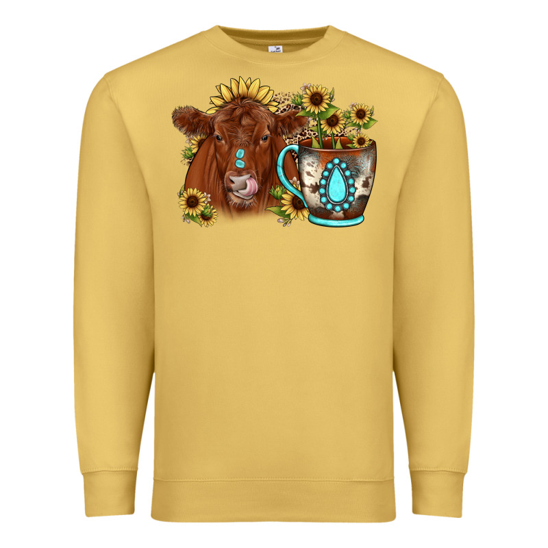 Sunflower Coffee Cup Red Angus Gemstone Premium Sweatshirt by JahusDesignShop | Teevron