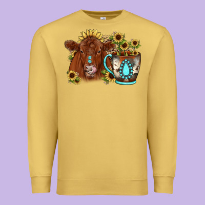 Sunflower Coffee Cup Red Angus Gemstone Premium Sweatshirt Designed By Jahusdesignshop