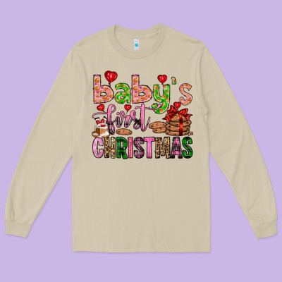 Baby's First Christmas Long Sleeve Tee Designed By Fadigitalartstudio