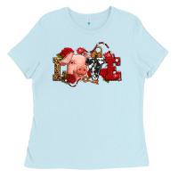 Baby Blue love with pig olivia Ladies Tee - OliviaCreatesArt