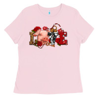 Bubblegum Pink love with pig olivia Ladies Tee - OliviaCreatesArt