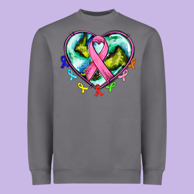 Heart Earth And Cancer Ribbon Heavyweight Sweatshirt Designed By Adodesignshop