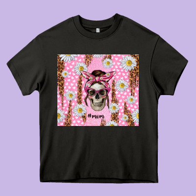 Skull Mom Pink Glitter With Daisy Heavy Core Tee Designed By Tumblerdesignbyshophia