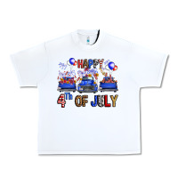 White Western Truck Hello Fourth Of July America Urban Heavy Tee - FaDigitalArtStudio