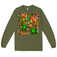 Army Green st patricks  cow with candy Long Sleeve Tee - FaDigitalArtStudio